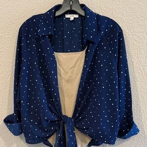 MINE Navy Polka Dot Tie-Front Blouse
